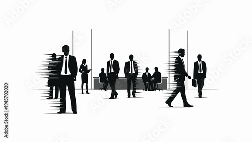 Silhouetted business professionals in a modern office environment