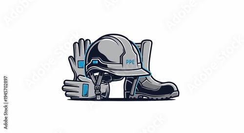 Protective gear including a helmet, gloves, and boots are displayed