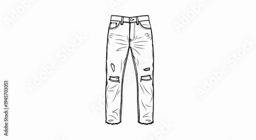 Sketch of ripped blue denim jeans on white background