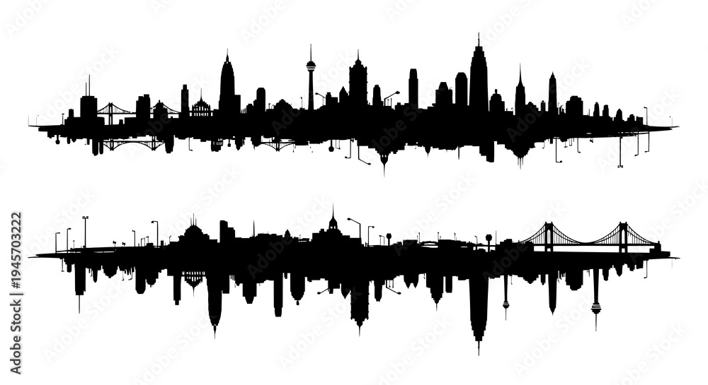 Obraz premium Abstract Cityscape Skyline Silhouette - Urban Design Vector Art
