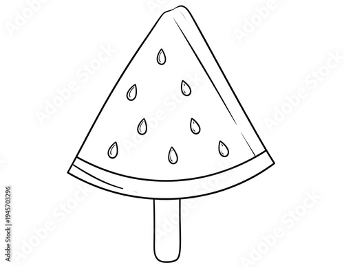 Simple Black and White Watermelon Slice on a Stick.