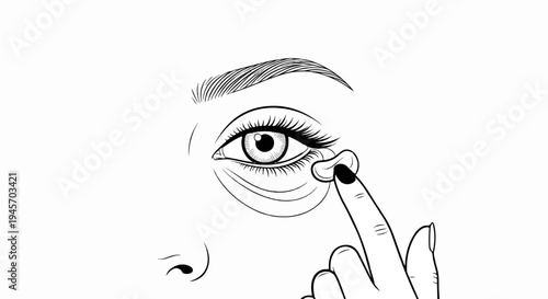 Close-up of an eye with a finger applying cream under it