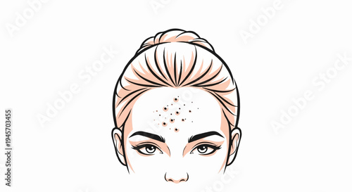 Stylized illustration of a young woman's face with blemishes on her forehead