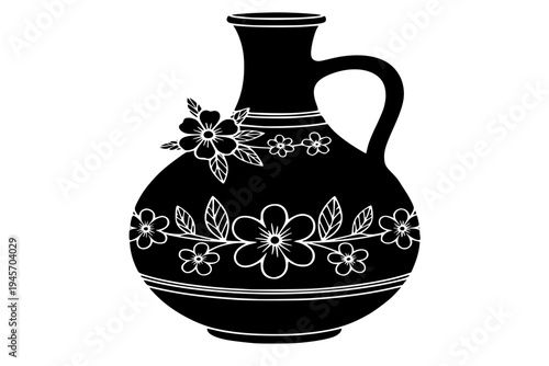 Traditional Naming Ceremony Clay Pot Kolla and Ibriq Seboua Celebration Symbols Black Vector Silhouette