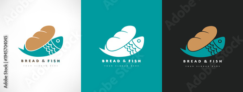 Bread and fish logo vector. Symbol of Christianity