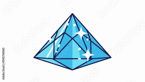 Stylized blue faceted gem with sparkling highlights on white background