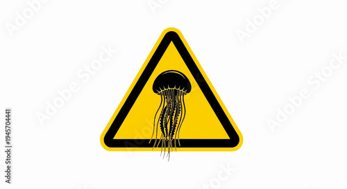 Yellow triangle warning sign with black jellyfish graphic