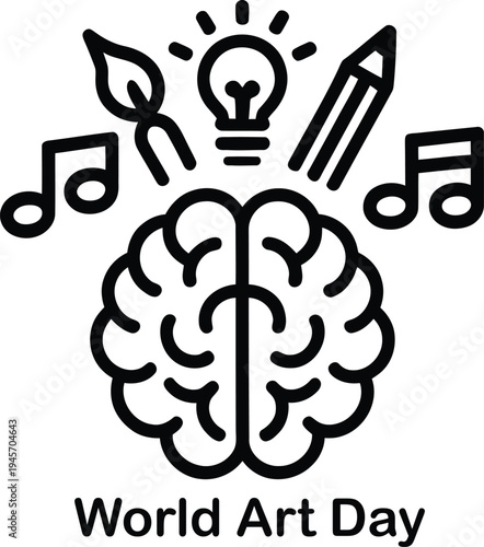 World Art Day brain with creative symbols