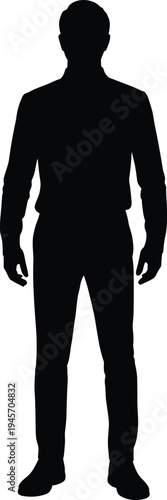 Male silhouette standing, upright posture, human figure outline, anatomical form, generic identity, design artwork, minimalist illustration, modeling concept