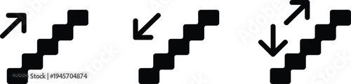 Minimal staircase direction arrows icon set showing up down navigation symbols isolated vector illustration for wayfinding interface design concept system