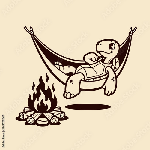 Turtle Relaxing in Hammock Outdoors.
