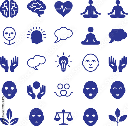 Collection of 25 blue icons for health, mind, science and ideas concepts
