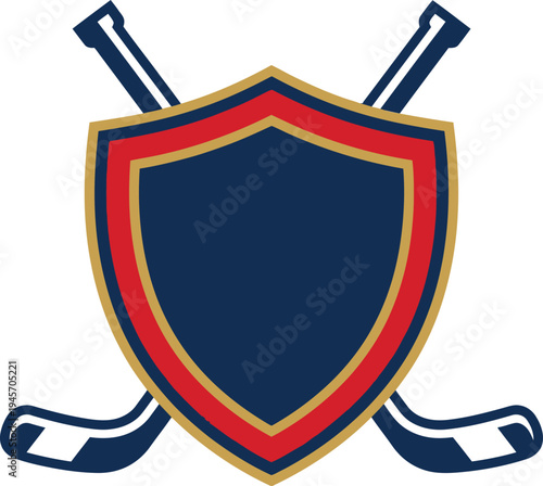 Hockey Sticks Shield Sports Team Logo Vector | Crossed Hockey Equipment Emblem Design