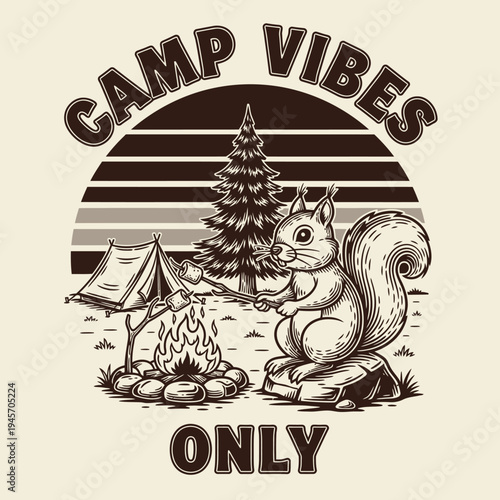 Squirrel sitting by campfire outdoors.