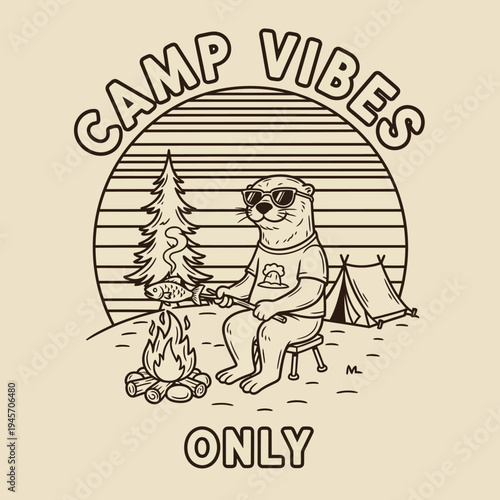 Seal sitting by campfire wearing sunglasses.