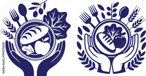 Hands offering healthy food and bread, symbol for nourishment and care vector illustration