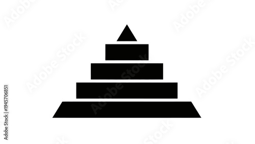 Black pyramid steps icon, abstract geometric shape, concept of growth, progress, and hierarchy