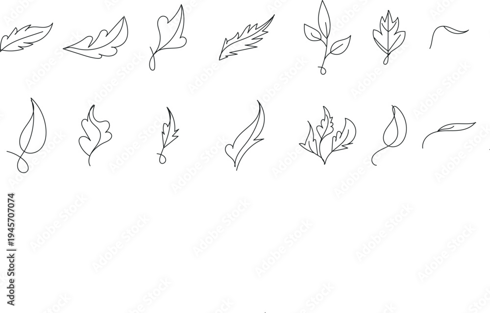 Obraz premium Minimal Leaf Line Art Set -Hand Drawn Botanical Nature Outline Icons