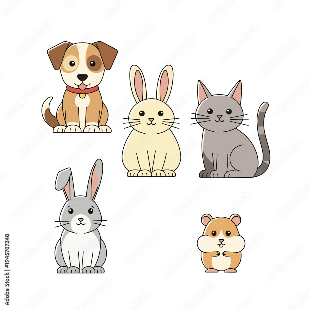 Naklejka premium Cute Pet Animals Bundle domestic animal vector collection including dog, cat, 2 gigapixel art height 4000px.eps, Wildlife Animal Vector Illustration Bundle, Isolated Design Set
