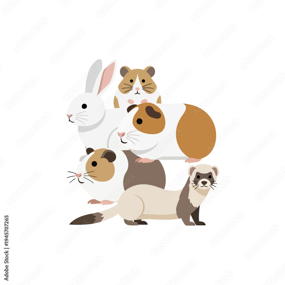 Naklejka premium Cute Small Pets Bundle small pet animals vector set including rabbit, guinea p 1 gigapixel art height 4000px.eps, Wildlife Animal Vector Illustration Bundle, Isolated Design Set