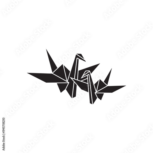 Flying paper crane icon on transparent background. Origami bird from folded paper. Vector illustration