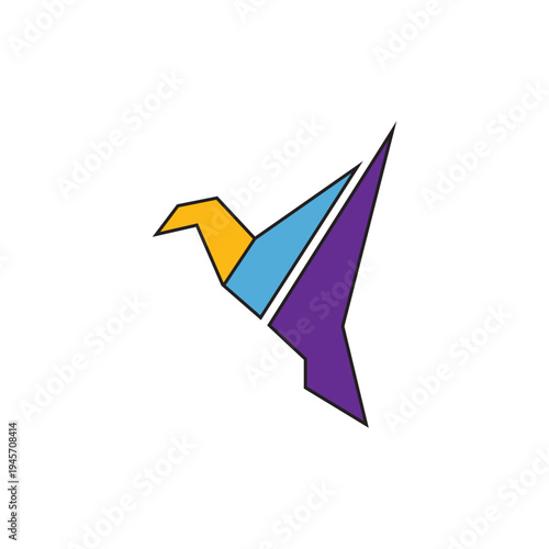 Flying paper crane icon on transparent background. Origami bird from folded paper. Vector illustration