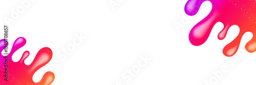 Abstract banner with vibrant pink and orange fluid splashes. Wide white background with colorful liquid drops and wave elements. Modern vector design for creative web headers and posters.