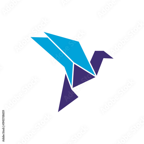 Flying paper crane icon on transparent background. Origami bird from folded paper. Vector illustration