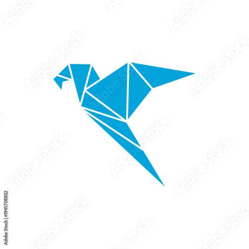 Flying paper crane icon on transparent background. Origami bird from folded paper. Vector illustration
