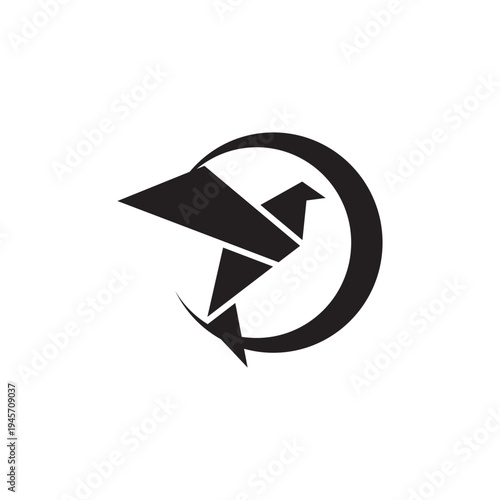Flying paper crane icon on transparent background. Origami bird from folded paper. Vector illustration