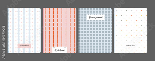 Set of four notebook cover designs with geometric prints for planners. Stationery templates