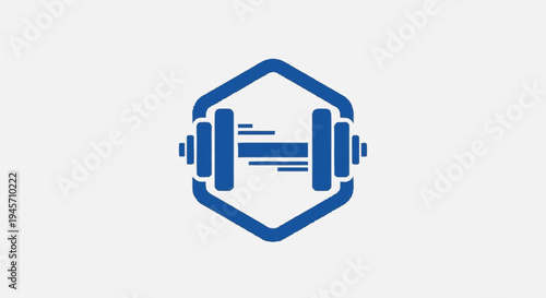 Blue Fitness Logo with Dumbbells Inside Hexagon.