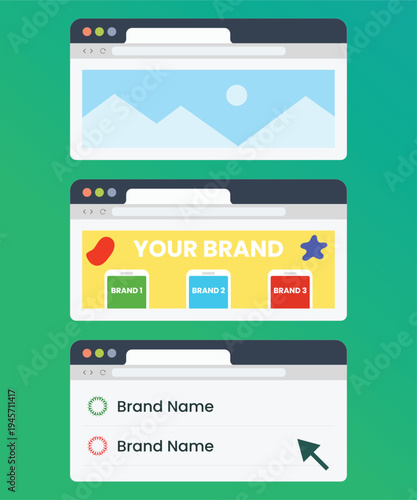 brand identity development stages icon vector illustration for digital marketing design strategy online presence branding concept website interface graphics