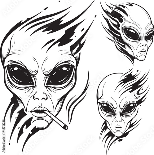 Alien Face vector Tattoo Eps