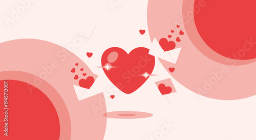Red Heart Icon with Envelopes and Hearts Flying Out - Love Letter Concept