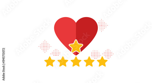 Red Heart Icon with Five Star Rating and Decorative Elements