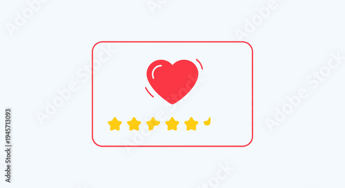Red Heart Icon with Five Star Rating on White Background