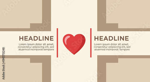 Red Heart Icon with Headline Placeholders and Copy Space
