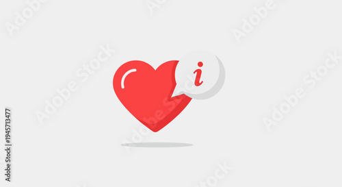 Red Heart Icon with Information Speech Bubble - Love Advice and Health Tips Concept