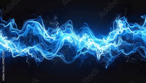 Electric Blue Waves with Sparkling Particles on Dark Background Technology