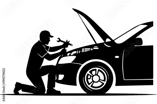 Mechanic Inspecting Open Hood of Luxury Car