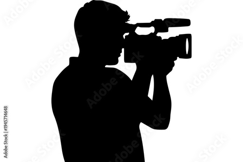 Silhouette of Cameraman Filming with Professional Video Camera