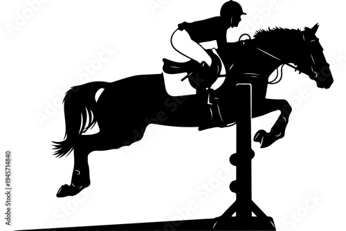 Equestrian Jumping Over Hurdle - Silhouette Illustration