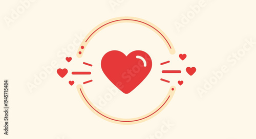Red Heart Icon with Circle Frame and Small Hearts, Love Symbol