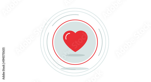 Red Heart Icon with Concentric Circles on White Background