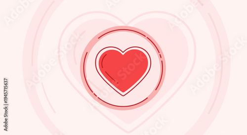 Red Heart Icon with Concentric Circles, Valentine's Day Love Symbol, Graphic Design Element