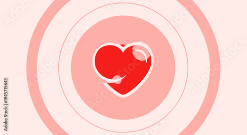 Red Heart Icon with Concentric Circles, Love Symbol, Valentine's Day Graphics