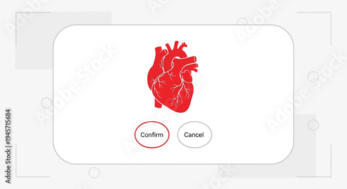 Red Heart Icon with Confirm and Cancel Buttons on White Background