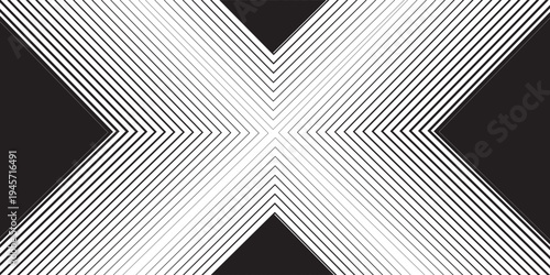 Black halftone arrow pattern. Repeated fading triangle gradation background. Arrows pointing to center direction backdrop. Vector thin to thick speed line concept texture for poster, banner, cover