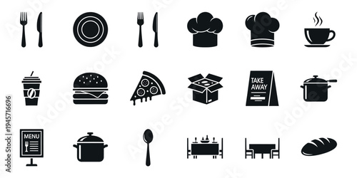 Collection of restaurant and food service icons